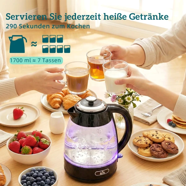 1,7L 2200W Snelkook Waterkoker En 4 Sneden Broodrooster Set Met Kalkfilter, Zwart