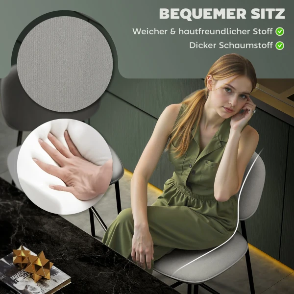 2 delige Set Barkrukken, Bistrokrukken Met Voetensteun, Fluwelen Bekleding, Stalen Poten, Voor Eetkamer, 45 X 49 X 102 Cm, Lichtgrijs