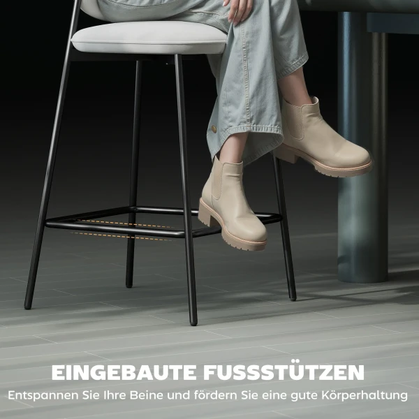 2 delige Set Barkrukken, Bistrokrukken Met Voetensteun, Fluwelen Bekleding, Stalen Poten, Voor Eetkamer, 45 X 49 X 102 Cm, Lichtgrijs