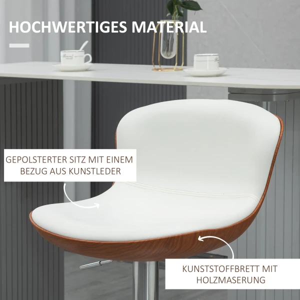 2 delige Set Barkrukken, In Hoogte Verstelbaar, Metalen Frame, Draaibare Zitting, Crèmewit