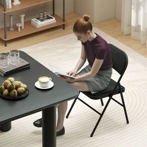 2 delige Set Klapstoelen, Draagbare Kantoorstoelen, Metalen Poten, Vouwstoel Voor Kantoor, Receptie, Wachtkamer, Linnen Look, Zwart