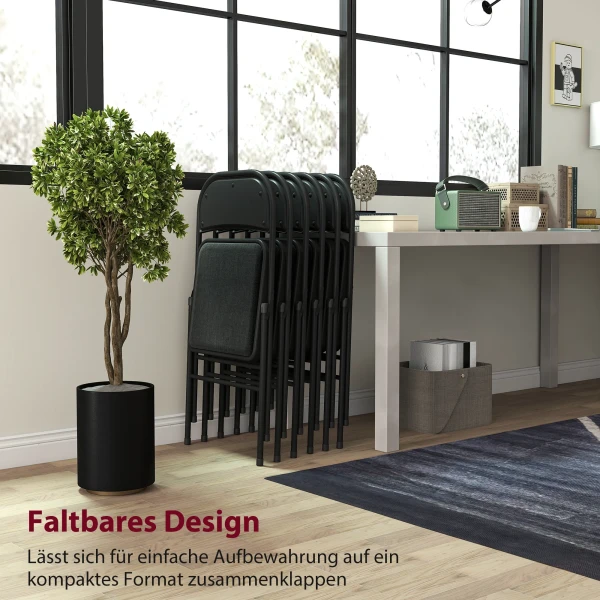 2 delige Set Klapstoelen, Draagbare Kantoorstoelen, Metalen Poten, Vouwstoel Voor Kantoor, Receptie, Wachtkamer, Linnen Look, Zwart