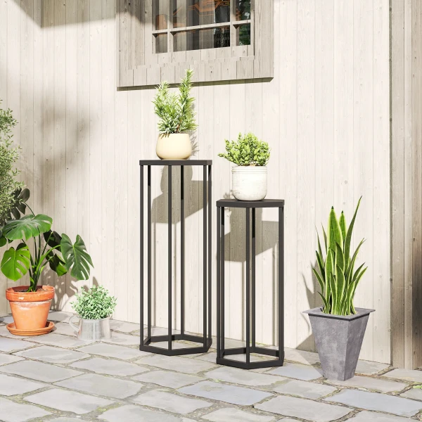 2 delige Set Plantenstandaards Voor Binnen En Buitenruimtes, Zeshoekige Metalen Bloempothouders Voor Tuin, Terras, Balkon
