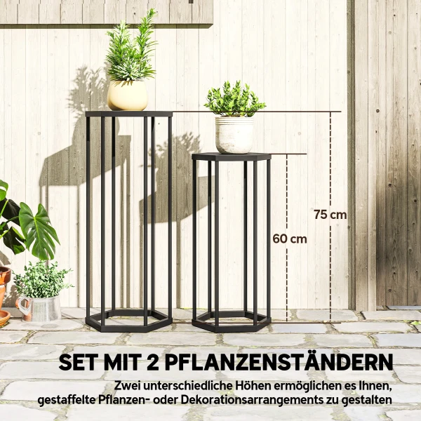 2 delige Set Plantenstandaards Voor Binnen En Buitenruimtes, Zeshoekige Metalen Bloempothouders Voor Tuin, Terras, Balkon
