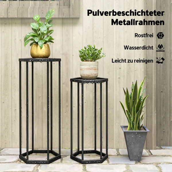 2 delige Set Plantenstandaards Voor Binnen En Buitenruimtes, Zeshoekige Metalen Bloempothouders Voor Tuin, Terras, Balkon