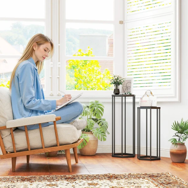 2 delige Set Plantenstandaards Voor Binnen En Buitenruimtes, Zeshoekige Metalen Bloempothouders Voor Tuin, Terras, Balkon