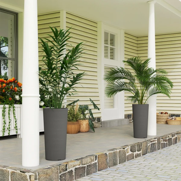 2 delige Set Stapelbare Bloempotten Plantenbakken Met Gaten 35x35 Cm Ronde Plantenpotten Donkergrijs