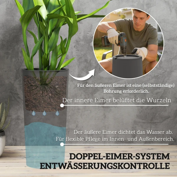 2 delige Set Stapelbare Bloempotten Plantenbakken Met Gaten 35x35 Cm Ronde Plantenpotten Donkergrijs