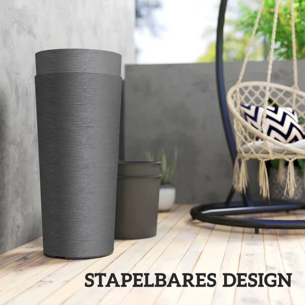 2 delige Set Stapelbare Bloempotten Plantenbakken Met Gaten 35x35 Cm Ronde Plantenpotten Donkergrijs