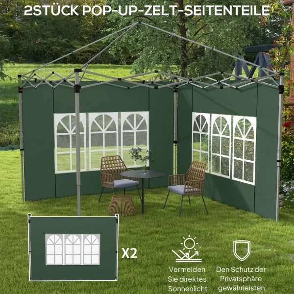 2 delige Set Zijpanelen Voor Paviljoen 3x3/3x4 M, Zijwand Met Raam, Waterdicht Groen