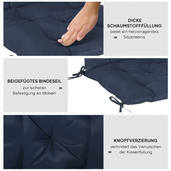 2 delige Set Zitkussens, 98 X 50 Cm Stoelkussens Met Bindlinten, Stoffen Hoes, 8cm Dik Donkerblauw