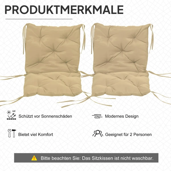 2 delige Set Zitkussens, 98 X 50 Cm Stoelkussens Met Bindlinten, Stoffen Hoes, 8cm Dik Khaki