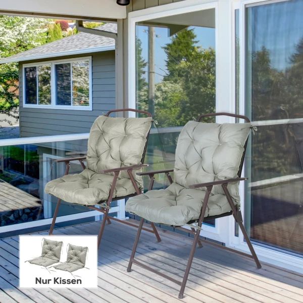 2 delige Set Zitkussens, 98 X 50 Cm Stoelkussens Met Bindlinten, Stoffen Hoes, 8cm Dik Lichtgrijs