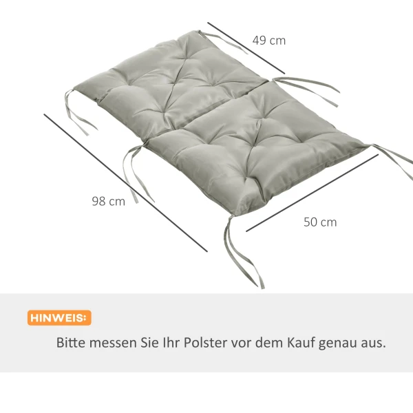 2 delige Set Zitkussens, 98 X 50 Cm Stoelkussens Met Bindlinten, Stoffen Hoes, 8cm Dik Lichtgrijs