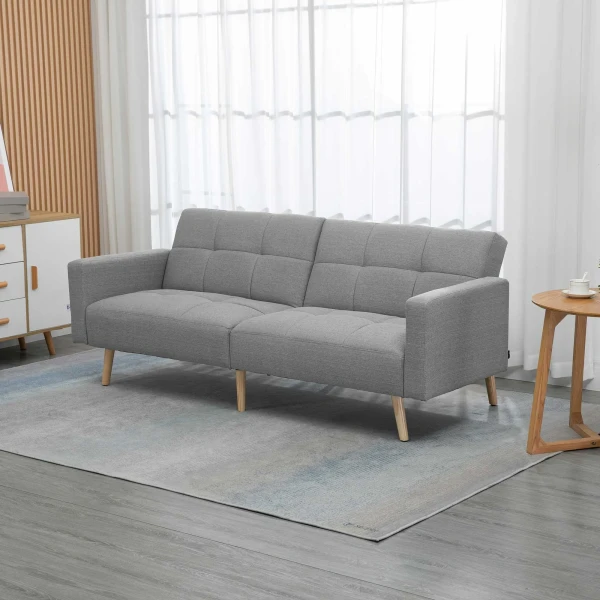 2 In 1 Slaapbank 205 X 88 Cm Sofa Met Bedfunctie, Bank Met Zitkussen, Linnenlook Grijs