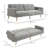 2 In 1 Slaapbank 205 X 88 Cm Sofa Met Bedfunctie, Bank Met Zitkussen, Linnenlook Grijs
