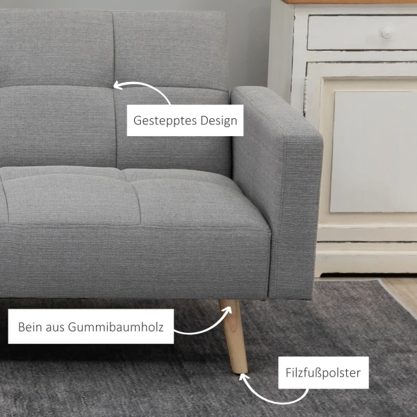 2 In 1 Slaapbank 205 X 88 Cm Sofa Met Bedfunctie, Bank Met Zitkussen, Linnenlook Grijs
