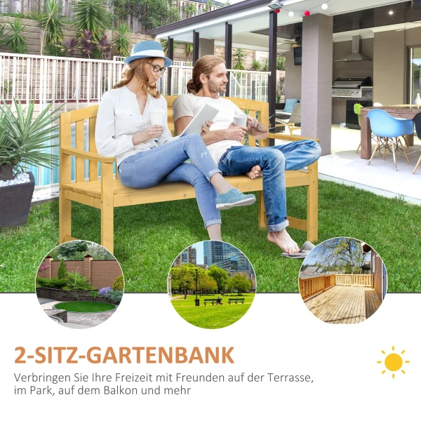2 zits Houten Tuinbank, Weerbestendige Zitbank, Tuinmeubelen Met Rugleuningen, Belastbaar Tot 240 Kg, 140 X 50 X 85 Cm, Oranje