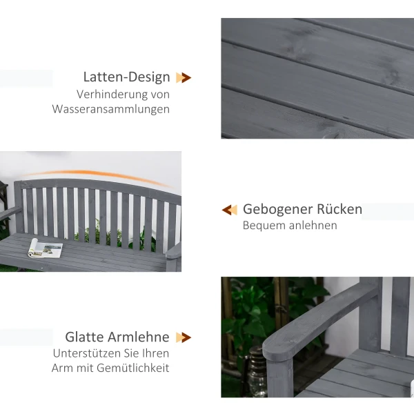 2 zits Houten Tuinbank, Weerbestendige Zitbank, Tuinmeubilair Met Rugleuningen, Belastbaar Tot 240 Kg, 143 X 51 X 85 Cm, Grijs
