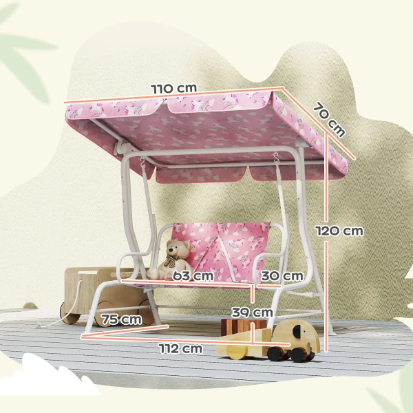 2 zits Kinder Hollywood Schommel Met Verstelbaar Zonnedak, Veiligheidsgordel, Voor Kinderen Van 3 6 Jaar Tot 60 Kg Roze