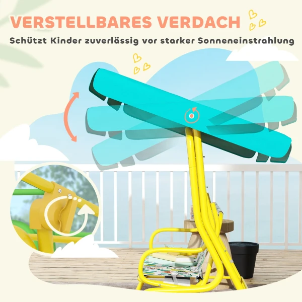 2 zits Kinder Hollywoodschommel Met Verstelbaar Zonnedak Veiligheidsgordel Voor 3 6 Jaar Tot 60 Kg 112x75x120cm Groen