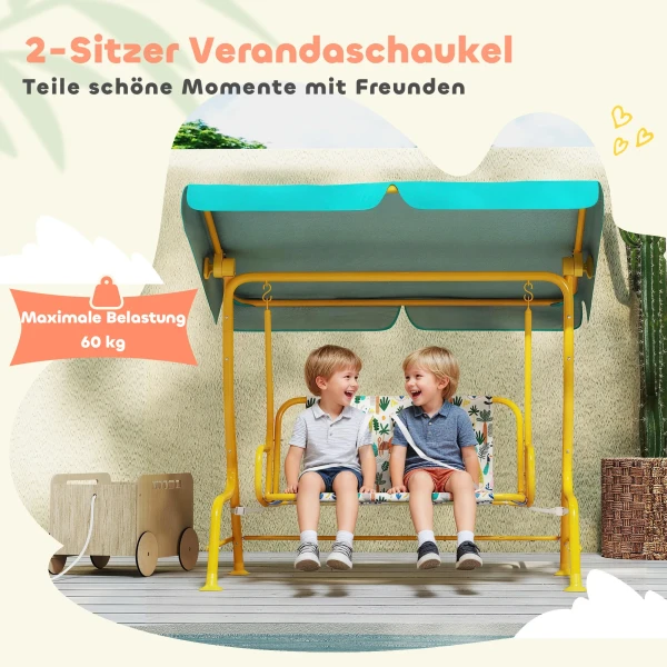 2 zits Kinder Hollywoodschommel Met Verstelbaar Zonnedak Veiligheidsgordel Voor 3 6 Jaar Tot 60 Kg 112x75x120cm Groen