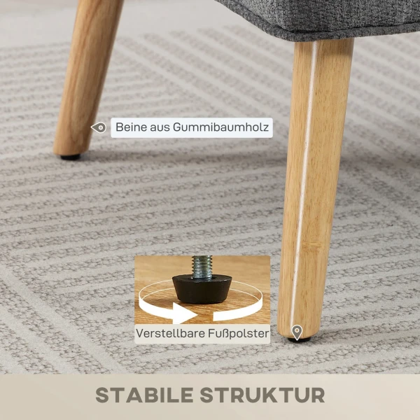 2 zitsbank, Klein Chenille Bank Met Vleugelrug, Dikke Zitting, Rubberboomhouten Poten, Grijs