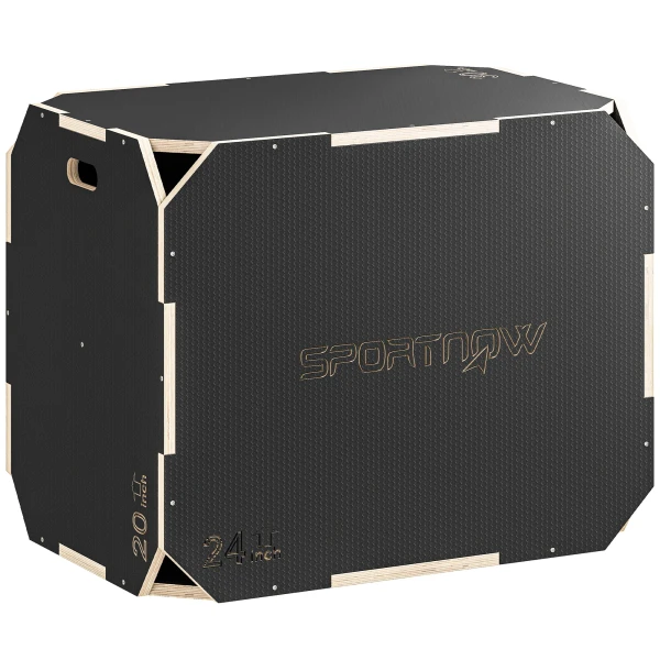 3 in 1 Plyo Box, Sprungbox Met Handvatopeningen, Voor Thuisfitness En Buitenworkouts, 3 Spronghoogtes, Hout, Zwart