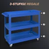 3 laags Gereedschapswagen, 4 Wielen, Staal, 83B X 35,3T X 76H Cm, Blauw