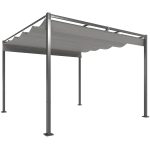 3 X 3 M Tuin Pergola Met Intrekbaar Dak, Paviljoen, Baldakijn Voor Schaduw, UPF30+, Grijs