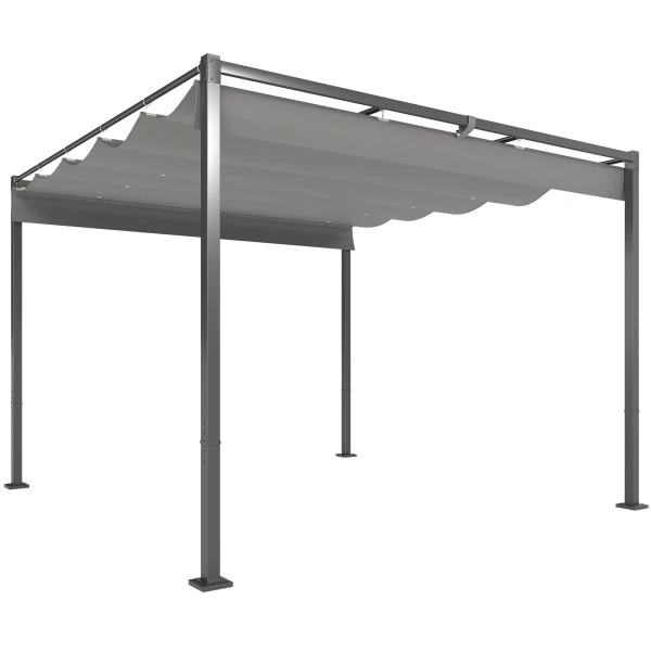 3 X 3 M Tuin Pergola Met Intrekbaar Dak, Paviljoen, Baldakijn Voor Schaduw, UPF30+, Grijs