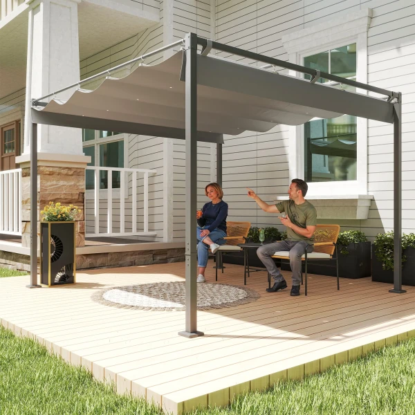 3 X 3 M Tuin Pergola Met Intrekbaar Dak, Paviljoen, Baldakijn Voor Schaduw, UPF30+, Grijs
