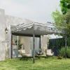 3 X 3 M Tuin Pergola Met Intrekbaar Dak, Paviljoen, Baldakijn Voor Schaduw, UPF30+, Grijs