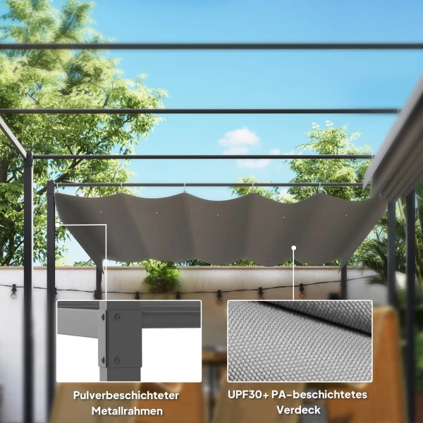 3 X 3 M Tuin Pergola Met Intrekbaar Dak, Paviljoen, Baldakijn Voor Schaduw, UPF30+, Grijs