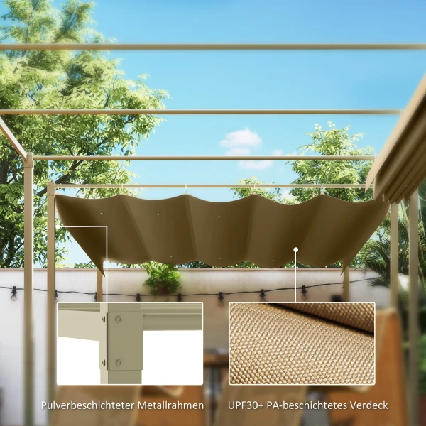 3 X 3 M Tuin Pergola Met Intrekbaar Dak, Paviljoen, Baldakijn Voor Schaduw, UPF30+, Khaki