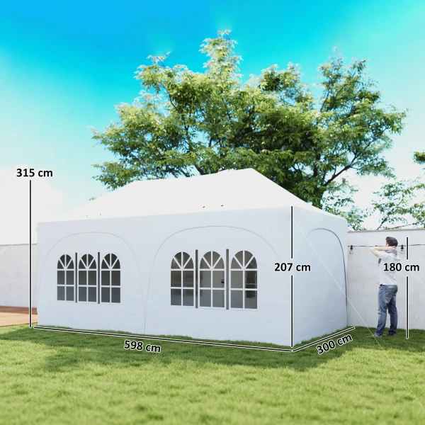 3 X 6 M Pop Up Paviljoen Met Zijwanden, 6 Zandzakken, In Hoogte Verstelbaar Dak, Tuinfeesttent Met Draagtas
