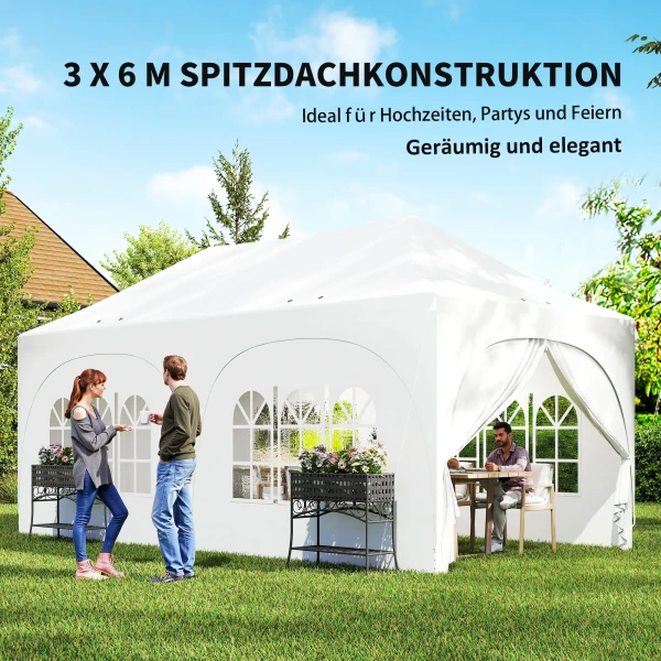 3 X 6 M Pop Up Paviljoen Met Zijwanden, 6 Zandzakken, In Hoogte Verstelbaar Dak, Tuinfeesttent Met Draagtas