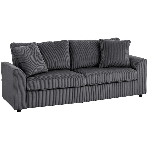 3 zits Bank Met Sierkussens, Corduroy Sofa Voor Woonkamer, Slaapkamer, 212 Cm Breed, Donkergrijs