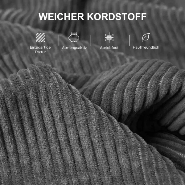 3 zits Bank Met Sierkussens, Corduroy Sofa Voor Woonkamer, Slaapkamer, 212 Cm Breed, Donkergrijs