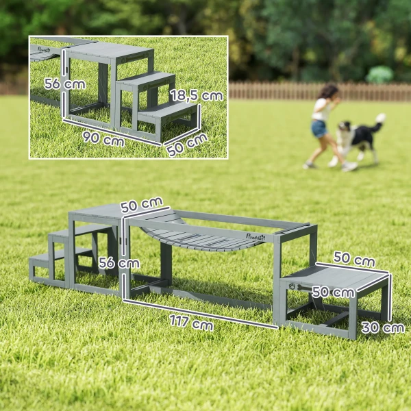 Agility Set Honden 3 delige Set Agility uitrusting Met Brug, Trap, Platform, Sparrenhout, 117 X 50 X 56 Cm, Grijs