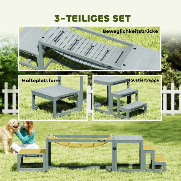 Agility Set Honden 3 delige Set Agility uitrusting Met Brug, Trap, Platform, Sparrenhout, 117 X 50 X 56 Cm, Grijs