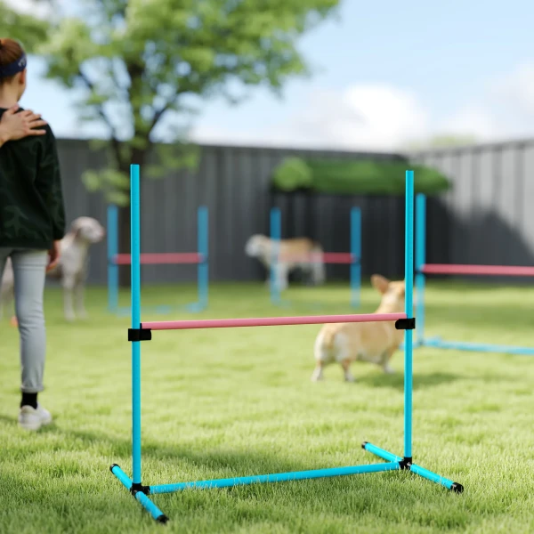 Agility Set Honden 4 delig In Hoogte Verstelbare Agility uitrusting Met 4 Hindernissen Draagtas 99 X 65 X 94 Cm Lichtblauw