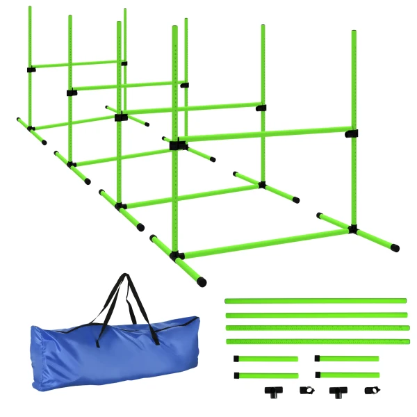 Agility Set Honden 4 delige In Hoogte Verstelbare Agility uitrusting Met 4 Hindernissen Draagtas 99 X 65 X 94 Cm Groen