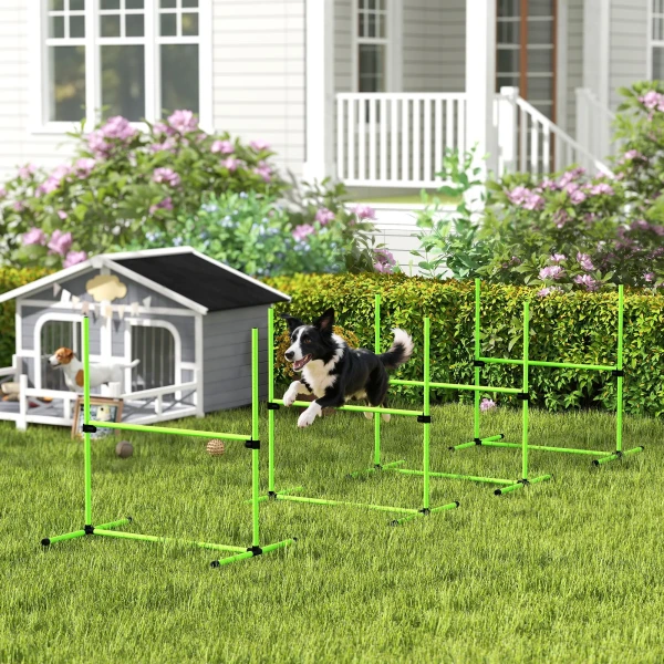 Agility Set Honden 4 delige In Hoogte Verstelbare Agility uitrusting Met 4 Hindernissen Draagtas 99 X 65 X 94 Cm Groen