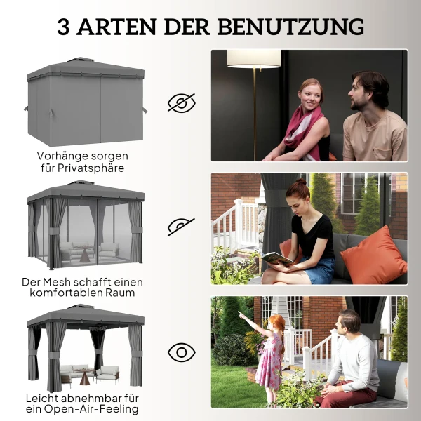 Avillon Ca. 3x3m Waterafstotend Stabiel Winterbestendig Tuinpaviljoen Met Dubbeldak Ritssluiting Muggennetten