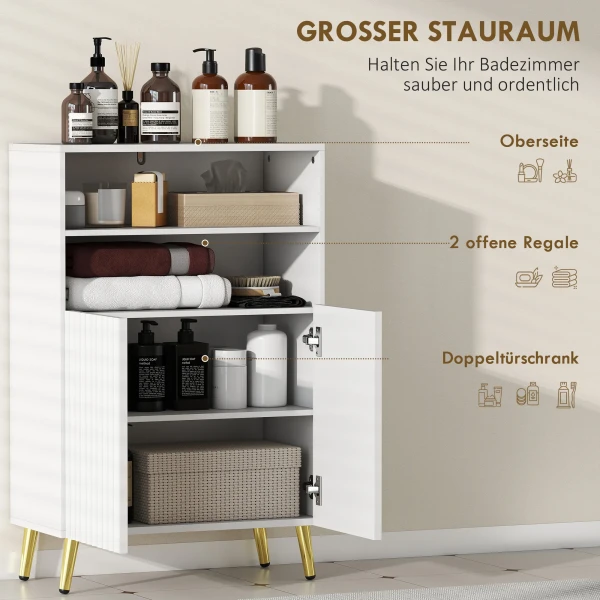 Badkamerkast, Dressoir Voor Woonkamers, Soft Close Deuren, 2 Open Planken, MDF, Wit