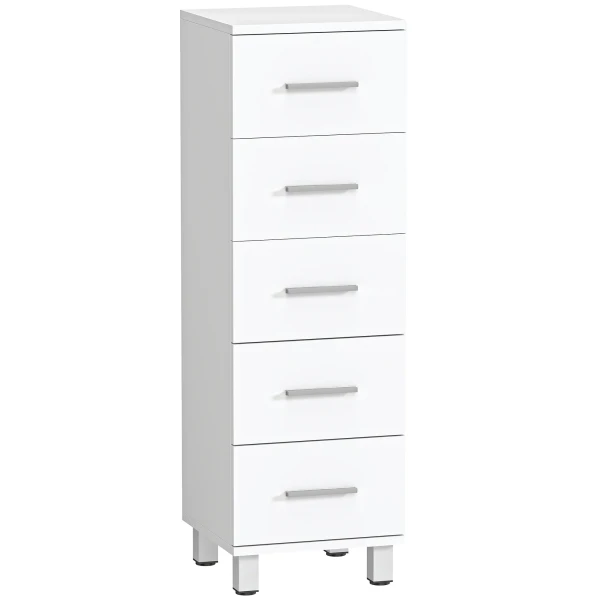 Badkamerkast Smalle Badkast Met 5 Lades Voor Badkamer 30 X 30 X 95 Cm Wit