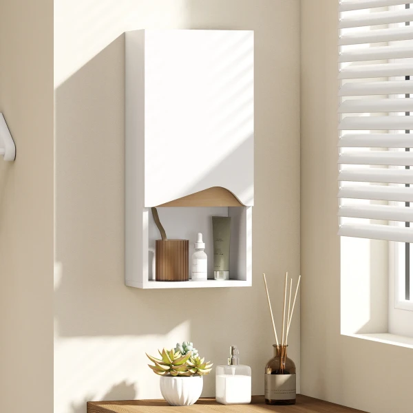 Badkamerkast Wandkast Met Soft Close Deur En Open Vak 30 X 17 X 67 Cm Wit