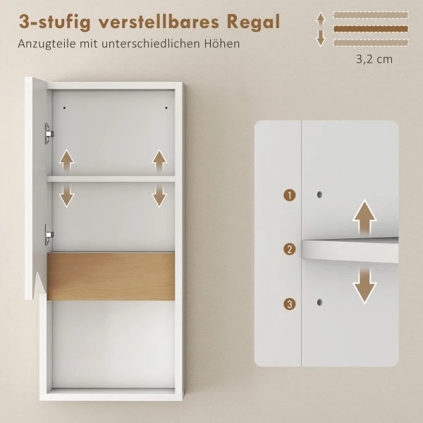 Badkamerkast Wandkast Met Soft Close Deur En Open Vak 30 X 17 X 67 Cm Wit