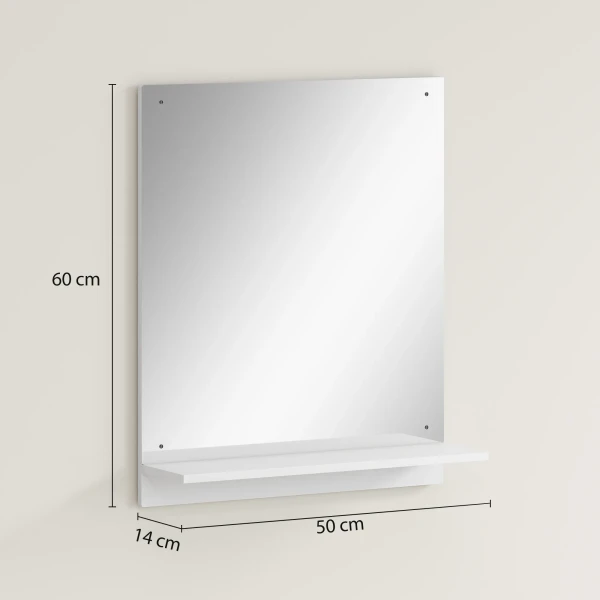 Badkamerspiegel 50 X 60 Cm Wandspiegel Met Plank, Badkamerspiegel Voor Entree, Gang, Wit